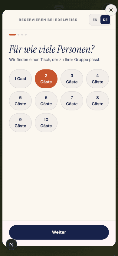 Edelweiss reservation mobile overlay
