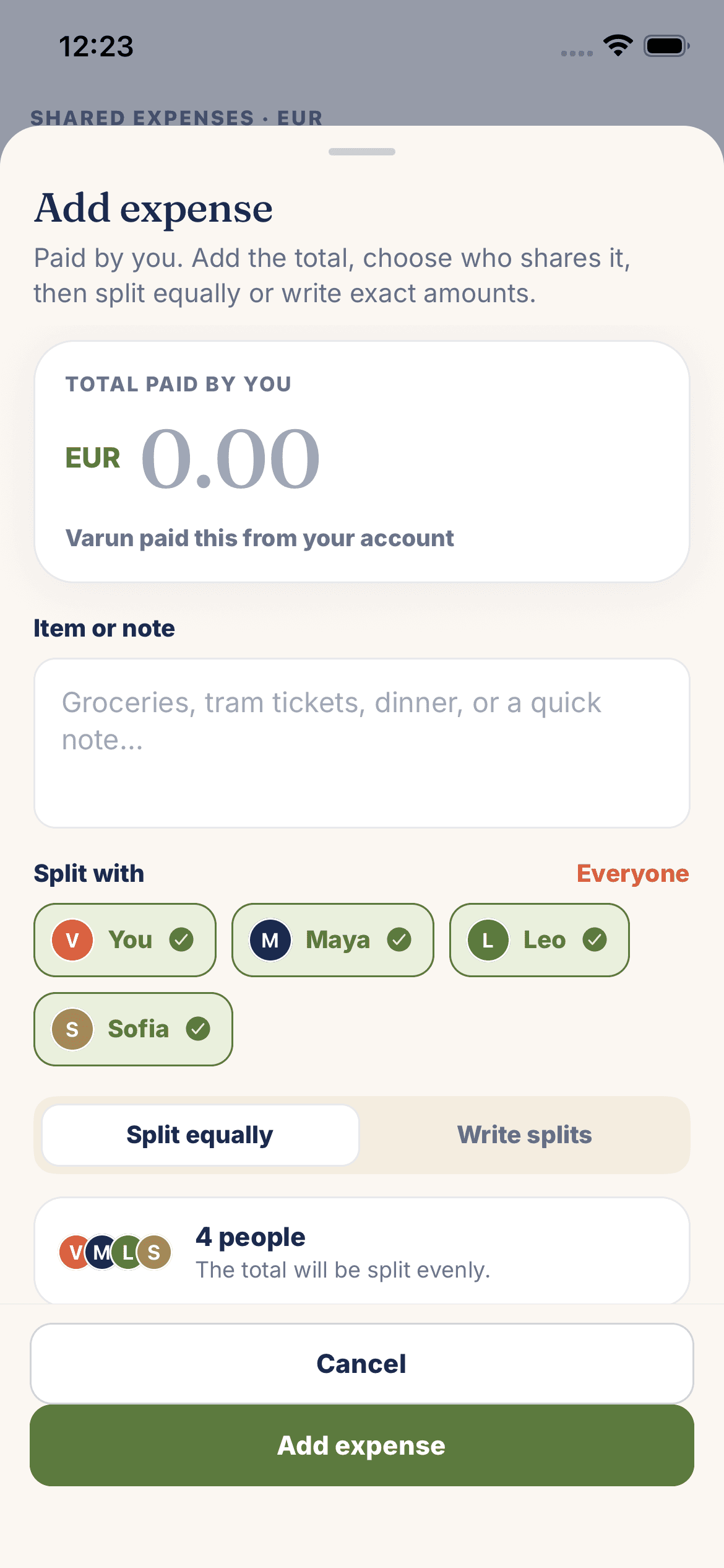 WGTakt add expense sheet